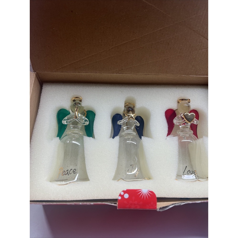 Set of 3 2003 Avon Angelic Glass Bells Angel Christmas Collectibles New in Box